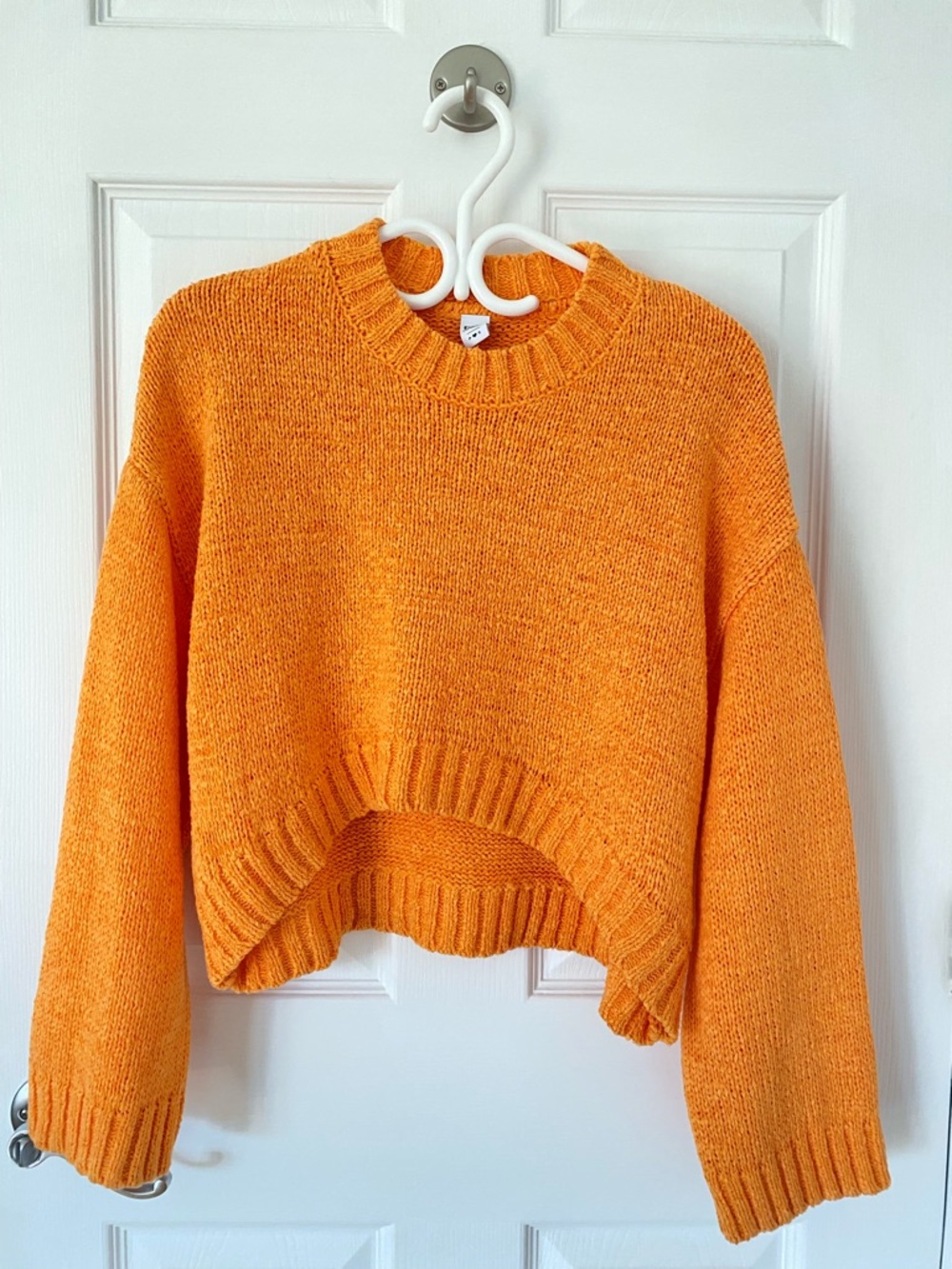 Simons Bright Orange Cropped Crewneck Sweater